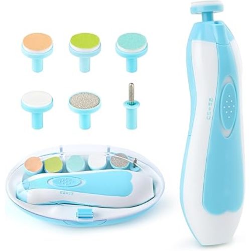Baby Nail Trimmer File with Light Safe Electric Nail Clippers Kit for Newborn Infant Toddler Kids Toes and Fingernails Care, Polish and Trim Battery Operated (AA)