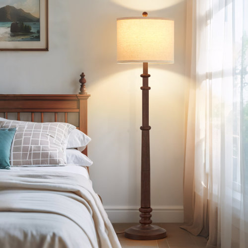 Ophelia & Co. 60" Vintage Farmhouse Floor Lamp 3-Way Dimmable Standing Lamps With Linen Shade Rustic Retro Tall Light For Home Decor,Bedroom,Reading,Office & Reviews | Wayfair Red Brown