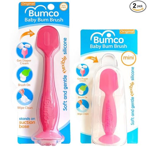Bumco Baby Bum Brush + Travel Diaper Cream Spatula Set With Case (Pink)