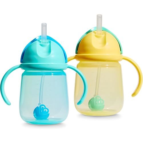 Munchkin Any Angle Toddler Weighted Straw Trainer Cup, 7oz, 2 Pack, Blue/Yellow