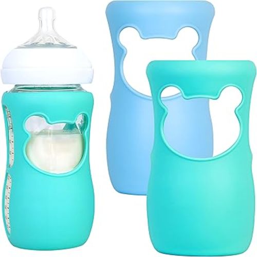 Silicone Baby Bottle Sleeves for Philips Avent Natural Bottles, Anti Breakage Bottle Holder for Avent Glass Baby Bottles, 8oz, Pack of 2 (Blue and Turquoise)