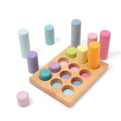 Small Wooden Building Rollers and Sorting Board- Pastel - Grimm's Wooden Toys