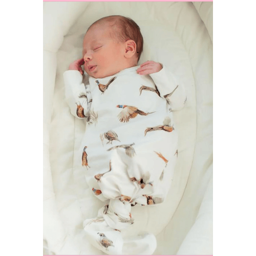 Pheasants and Quail - Newborn Gown + Hat