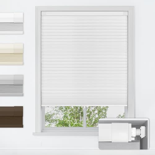 LazBlinds No Drill Cordless Cellular Shades, 34" W x 64" H, White | Blackout Fabric Protects Privacy, With Thermal Insulation & Noise Reduction, Safe Cordless Design for Kids & Pets