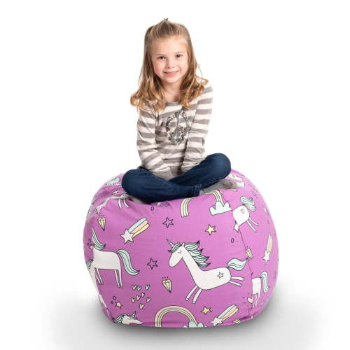 Creative QT 33" Unicorn Print Stuff 'n Sit Plush Toy Stuffed Animal Storage Bean Bag Chair, Plush Toy Storage