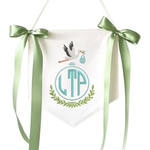 Embroidered Baby Name Sign Personalized Baby Announcement Sign Newborn Baby Banner with Bows Baby Hospital Name Sign Canvas Hanging Pennant Flag Custom Infant Baby Name Baby Shower Banner (14)