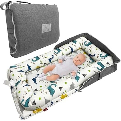 Baby Lounger, Foldable Portable Infant Lounger, Baby Nest Cover, Suitable for 0-24 Months Newborn Baby Lounger,Home Travel Dual-Purpose Baby Nest(Blue Dinosaur)