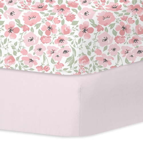 Plushii Baby Crib Sheets Fitted 2 Pack for Boys & Girls, 52'’ x 28'' Soft Microfiber Toddler Bed Sheets for Standard Crib & Toddler Mattresses (Floral)