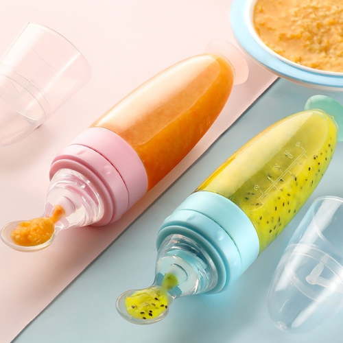 1 PC Silicone Baby Food Dispensing Spoon ( 3oz, Ideal for 4 Months+ Babies) - Squeeze Feeder with Spoon - Spoon Bottle for Baby - Baby Spoon Feeder Bottle Baby Solid Food Feeder