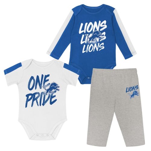 Infant Detroit Lions Outerstuff Blue/White Double Down Bodysuits and Pants 3-Piece Set