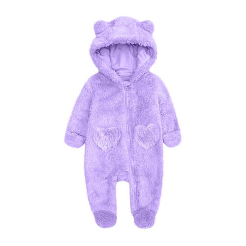 Onesie Kids Purple Onesies Long Sleeve Zipper Jumpsuit Bear Ears Hooded Warm Baby Boy Clothes New Born Clothes Baby Boy 9-12 Months