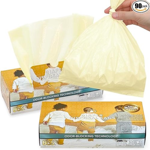 BOS Odor-Sealing Dirty Diaper Trash Bags - Scent & Smell Free - Cream Yellow - Medium (Pack of 2)