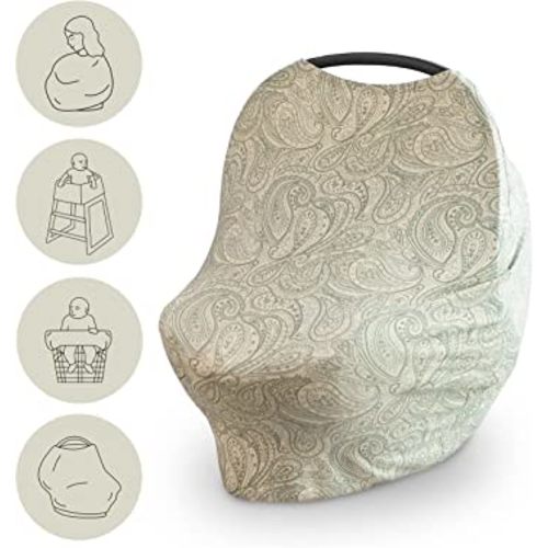 mushie Baby Car Seat Canopy Cover | Breathable & Stretchy Multi Use Cover for Breastfeeding, Nursing, High Chair, Shopping Cart, Strollers (Green Paisley)