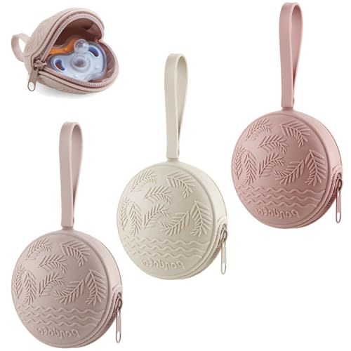 PandaEar 3 Pack Silicone Pacifier Holder Case, Portable Travel Pacifier Pouch for Newborns, BPA-Free Silicone Pacifier Storage Container for Boys & Girls (Pink)