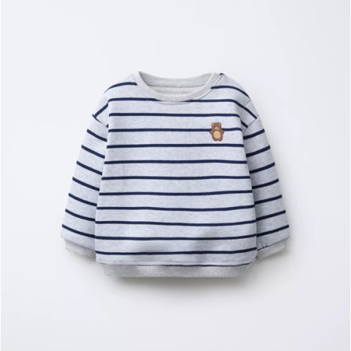 STRIPED SWEATSHIRT WITH EMBROIDERED BEAR - Gray / Blue | ZARA Canada