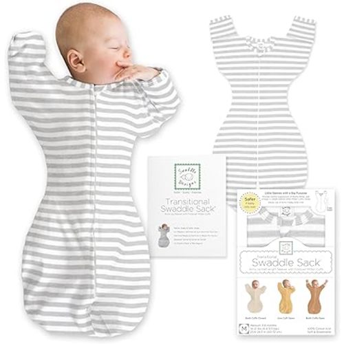 SwaddleDesigns Transitional Swaddle Sack, Cotton, Heathered Stripes, 0-3mo