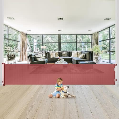180 Inch Extra Wide Baby Gates for Large Openings Easy Operation Retractable Pet Gates for Wide Openings Extra Long Baby Gate for Stairs Divide the Space Retractable Large Dog Gate for Doorway, Timber