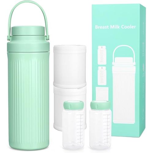 22oz Portable Breast Milk Cooler for Outdoor, Cooling for 24H Compact Design Cooler with Leak-Proof Seal Larger Capacity Travel Breastmilk Chiller with 2pcs Bottles for Breastmilk Storage