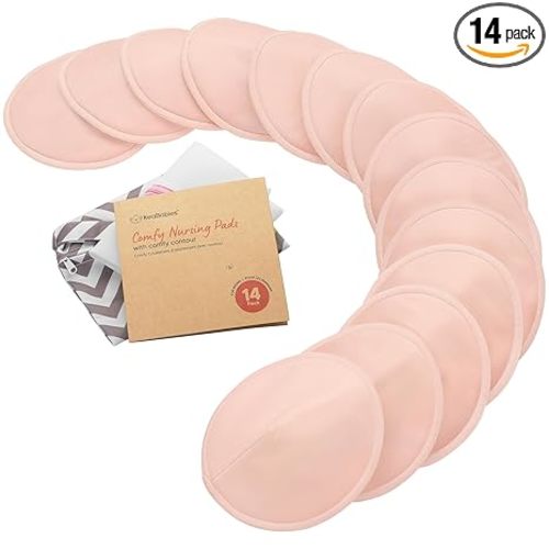Organic Nursing Pads, 14 Washable Breast Pads,Wash Bag (Pink Sand, L 5") | Viscose Derived from Bamboo, Breast Pads for Breastfeeding, Reusable Nipple Covers, Breastfeeding Essentials, Soft, Absorbent
