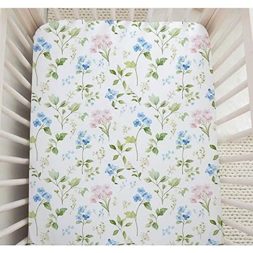 Pink Blue Flower Baby Crib Sheets Watercolor Wildflowers Standard Crib Toddler Mattresses Colorful Boho Floral Nursery Bedding Sheet Mattress Sheets for Boys Girls Floral 52x28in