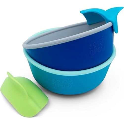 Silicone Easy Scoop & Hold Bowl Set – Adaptive Baby & Toddler Feeding Bowls with Clip-On Rim and Handle – Helps Build Independence & Coordination – 2 Pack – Dishwasher Safe (Midnight)