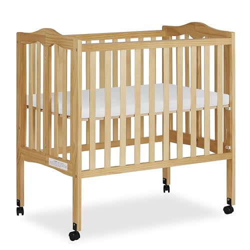 Dream On Me 2-in-1 Lightweight Quick Fold Portable Compact Mini Baby Crib in Natural, GreenGuard Gold & BSA, Patented Flat-Folding, Converts to Playpen in Seconds, Locking Wheels, 1″ Mattress Pad