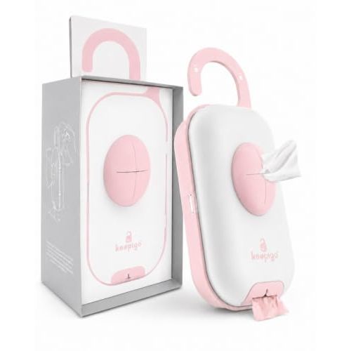 Keepigo| Baby Pink Diaper Bag Wipe Dispenser | 3-in-1 Portable Diaper Caddy Organizer, Baby Wipe Holder with Disposable Bags | Baby Essentials for Newborns, Toddlers, Travel & Baby Shower Gifts