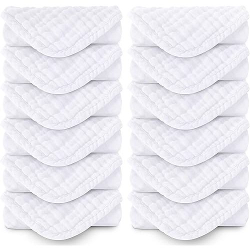 MOON PARK Baby Washcloths, 12 Pack - 12x12 Inches, Small Burp Cloths and Baby Wipes - 100% Cotton Muslin Ultra Soft for Newborn, Infant and Toddlers - White