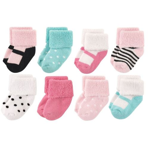 Luvable Friends Basics Infant Baby Cozy Terry Socks 8-Pack, Sweet Petal Steps, 0-6 Months