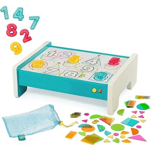 B. toys - Look & Shine - Educational Light Box Playset - 71-Pieces Set for Art, Learning & Tracing - 50 Geometric Shapes, 10 Numbers & 5 Markers - 3 Years +
