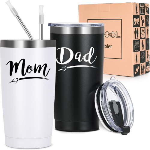 Gingprous Couple Tumbler Gift for Mom Dad Tumbler with Straw & Handle