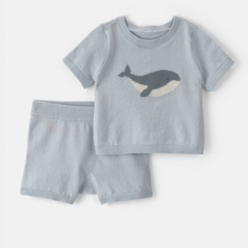 Baby 2-Piece Whale Short-Sleeve Sweater Top & Short Set - Blue | Carter's