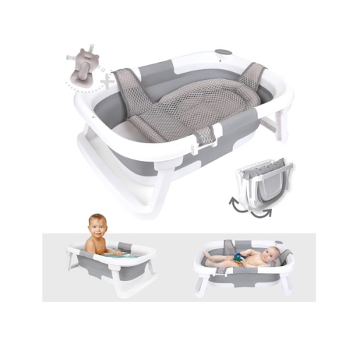 BEBELEH™ Collapsible Baby Bathtub – Bathtub + Baby tub Sling + Newborn Sling – Baby Bathtub Newborn to Toddler 0-24 Months – The Ultimate Travel Baby Bath Tub and Everyday Use! (Gray)