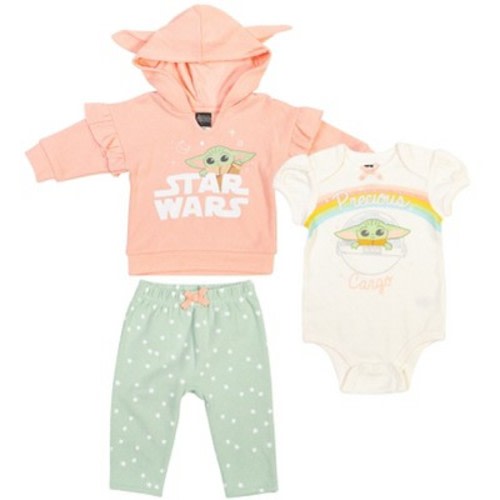 Star Wars The Mandalorian The Child Newborn Baby Girls Fleece Pullover Hoodie Bodysuit and Pants 3 Piece Outfit 0-3 Months