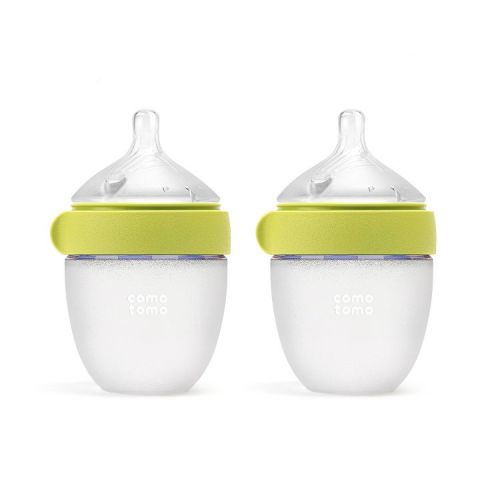 Comotomo Silicone Baby Bottles Gen 2 - Green - 5 fl oz/2pk: BPA-Free, Lead-Free, Level 1 Nipple