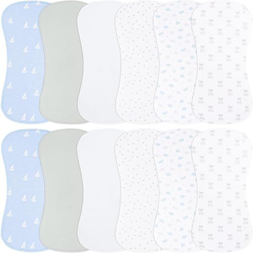 Baby Burp Cloths & Baby Bibs 2-in-1 Design Large Size 3 Layers Thicken Cotton Super Absorbent and Soft Baby Spit Up Burping Rags Baby Burp Cloth Set for Boys and Girls Solid 12 Pack