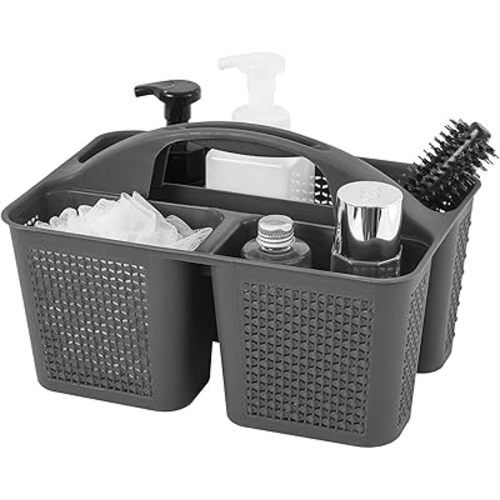 UUJOLY Plastic Portable Shower Caddy Bucket, Cleaning Shower Basket with Handle Compartments Storage Organizer for Bathroom Kitchen College Dorm Sink, Grey