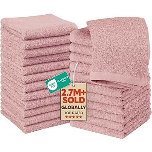Utopia Towels 24 Pack Cotton Washcloths Set, 100% Ring Spun Cotton, Premium Quality Flannel Face Cloths, Highly Absorbent and Soft Feel Fingertip Towels, Dusty Pink