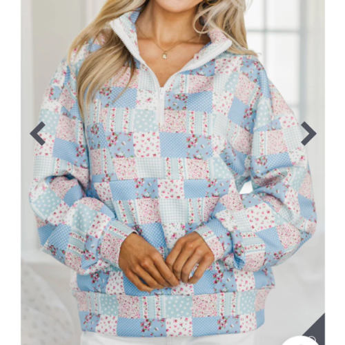 NURSING COLLECTION: Morning Meadow Blue Patchwork Pullover