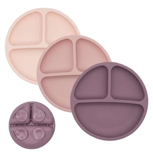 WeeSprout | Silicone Suction Plates with Lids Divided Silicone Plates | Set of 3