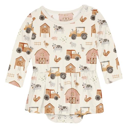Print Long Sleeve Skirted One Piece in Natural Farm Life