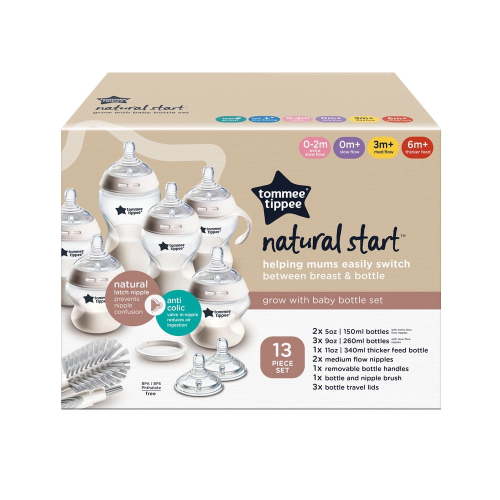 Tommee Tippee Natural Start Grow with Baby Bottle Set, 5oz, 9oz & 11oz Baby Bottles, Slow, Medium & Thicker Flow Breast-Like Nipples with Anti-Colic Valves, Removable Bottle Handles, Self-Sterilizing - Walmart.ca