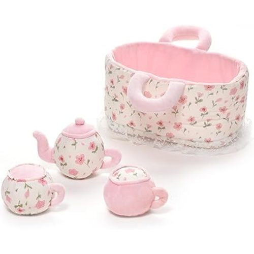 LeyaDoll Tea Party Playset for Toddlers 1-3, Birthday Gifts for 3 Year Old Girl, Pretend Play Kitchen Accessories Toys with Pink Picnic Basket for Kids