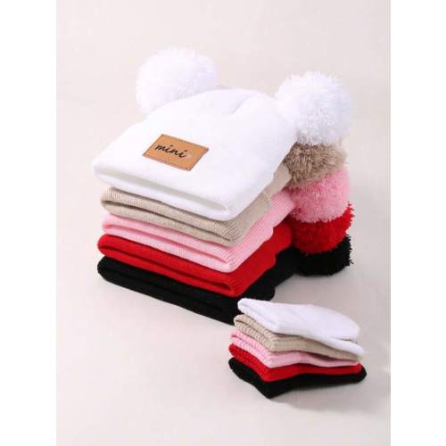 5 Pieces Set Of Baby Double Ball Knitted Hats And Gloves, Combined With Warm Autumn And Winter Hats For Newborns, Boys And Girls, Soft And Comfortable Hats For Young Children | SHEIN USA