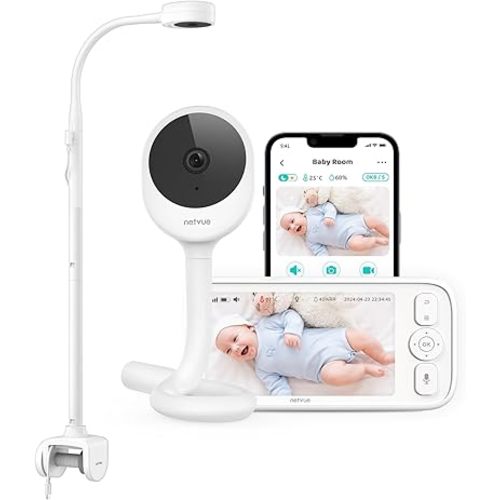 NETVUE Upgraded Baby Monitor Camera, 5000mAh Baby Camera Monitor Audio, Moniteur Bébé with Cry Detection, 5" Display, 2-Way Talk, 4 in 1 Bracket, Smart Phone App, Ideal for All Scenarios