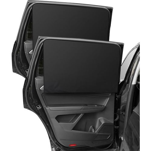 2PCS Car Window Shade for Baby,Car Accessories Universal Reversible Magnetic Curtain,Sun Glare and UV Protection,Side Automotive Windows Sunshades,Fit for Most Car,RV (Black, Rear Row)