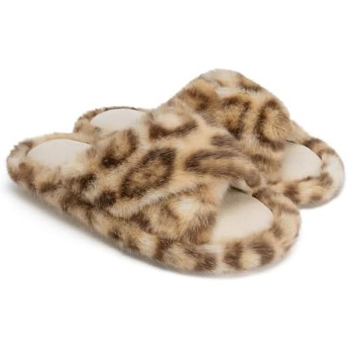 Chantomoo Womens Slippers Memory Foam Fuzzy Cross Band Faux Fur Slippers for Women Gift
