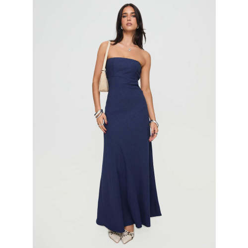 Yahir Strapless Maxi Dress Navy | Princess Polly