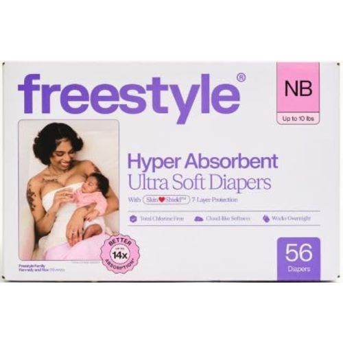 Free~Style Hyper Absorbent Ultra Soft TCF Luxury Diapers, Size NB, 56 Count