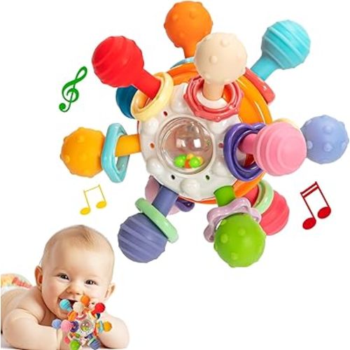 Baby Teething Toys, Baby Teethers Montessori Sensory Toys for 0-6 6-12 Months, Gifts for 1 Year Old Boys Girls Infant Newborn 0 3 6 9 12 18 Months Toys- Orange